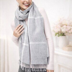 J.Crew Gray Plaid Fringe Scarf Cozy Winter Wrap